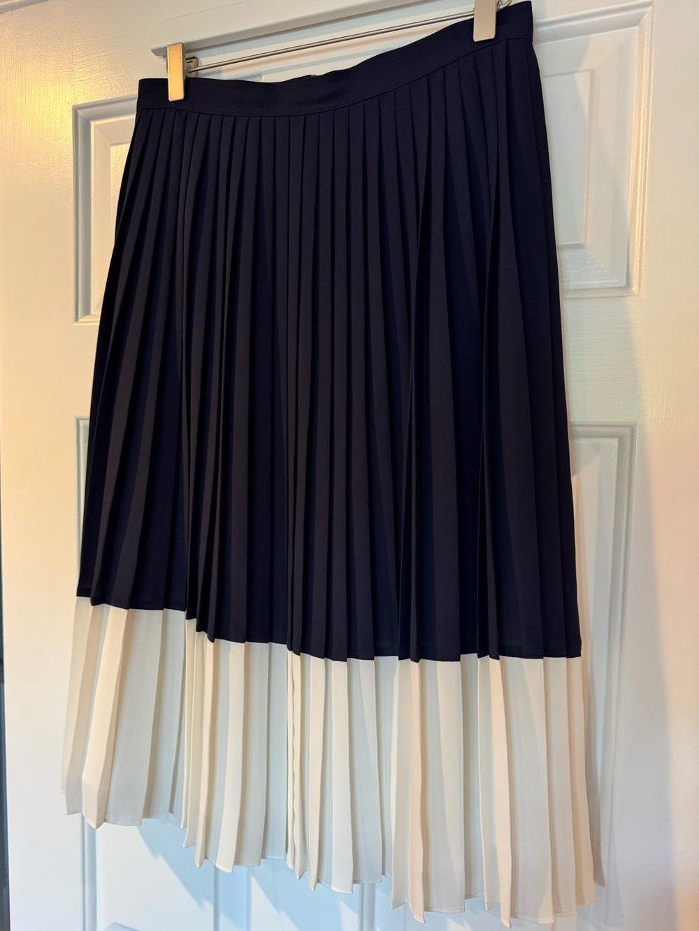 J.Crew Navy Ivory Colorblock Pleated Midi Skirt Size 4